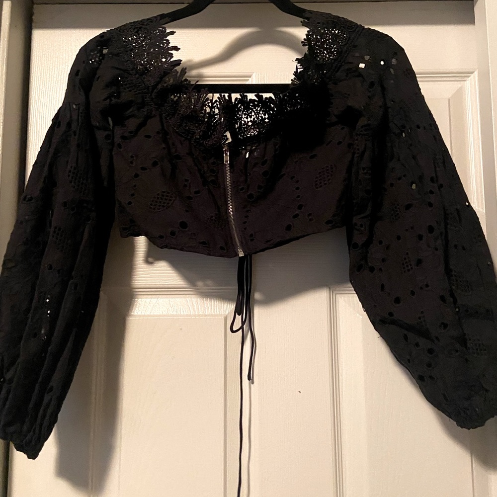 Black eyelet cropped top. Never worn.